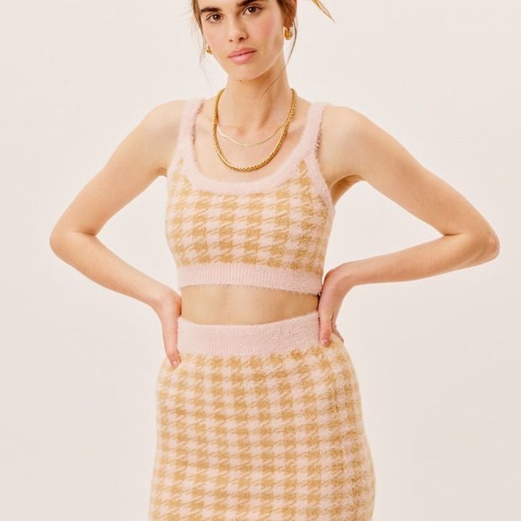 NWOT For Love & Lemons Cher Light Pink Sweater Crop Tank Top Women's Med… - Picture 1 of 9